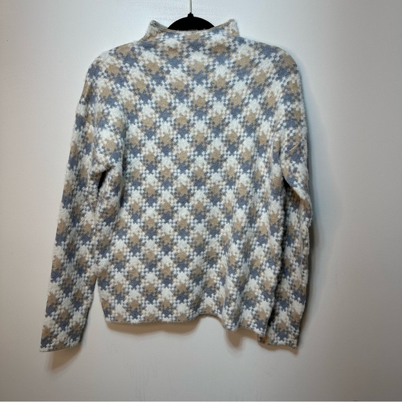 Cupcakes And Cashmere Sweater M Long Sleeve Tan/Grey/White Geo Soft Fuzzy Mock - Picture 1 of 7
